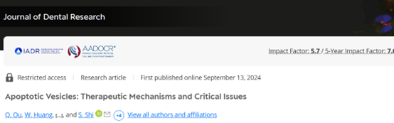 Journal of Dental Research｜中山大学附属口腔医院施松涛教授团队：凋亡囊泡的治疗机制和关键问题