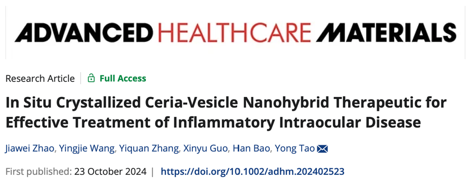 Adv. Healthc|首都医科大学附属北京朝阳医院眼科陶勇教授团队:细胞外囊泡原位结晶氧化铈纳米颗粒用于眼内炎症疾病治疗