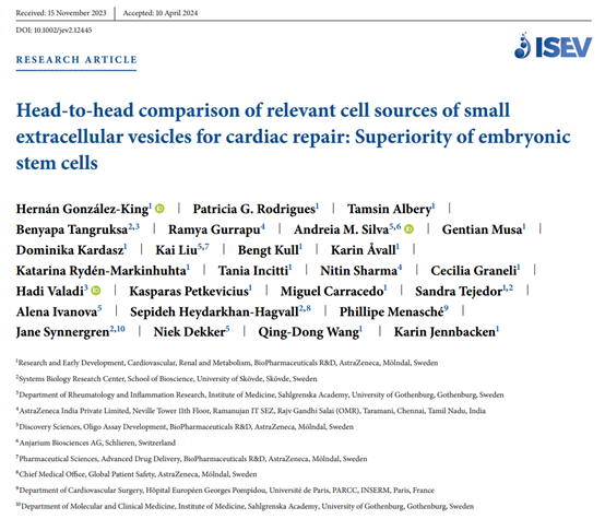 【JEV】AstraZeneca：6种细胞源EVs的心梗修复作用对比